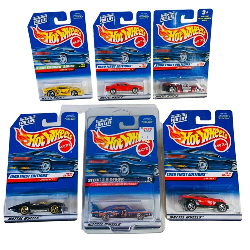 Hot Wheels Lot of 6 Die Cast Jeepster Monte Carlo Jaguar First Editions and More